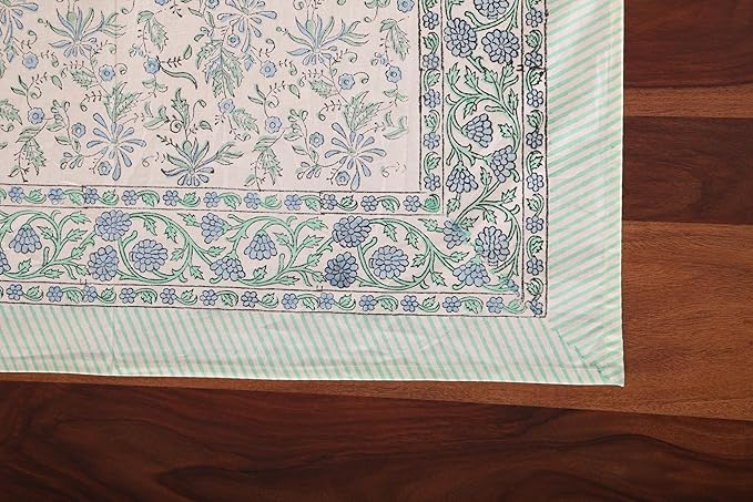 ATOSII Aster Blue 100% Cotton Fall Tablecloth, Handblock Floral Print Rectangle Linen for Kitchen Dining I Parties Weddings Christmas Thanksgiving Easter Outdoors I 72 X 108 Inches I 8 Seater Table