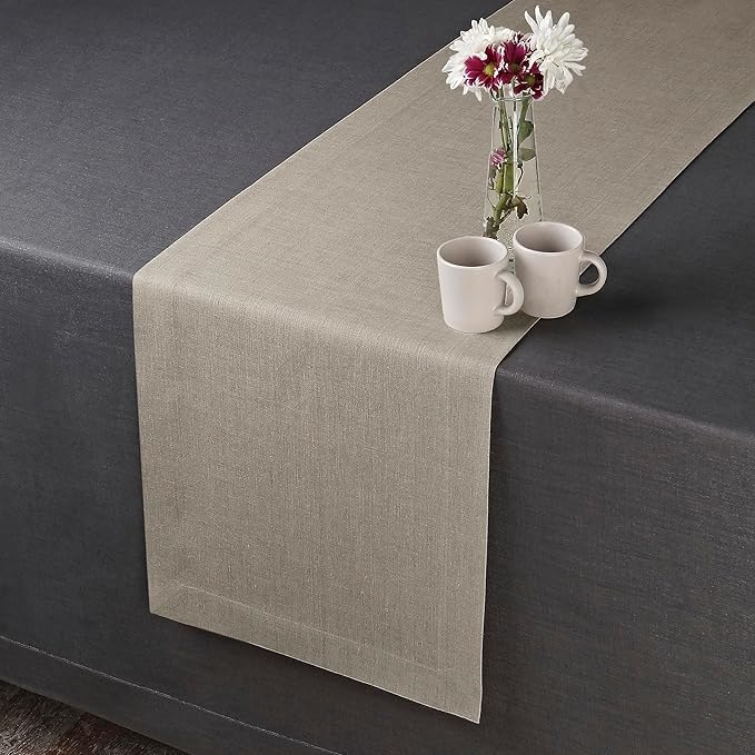 D'Moksha Homes Linen Natural Table Runner 120 Inches Long - 100% Pure Linen Dining Table Runner 14 x 120 Inch for Valentines, Spring, Easter - Machine Washable