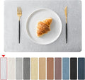 Jovono Faux Leather Placemats Set of 6, Waterproof Washable Table Mats, Easy-Clean Heat Resistant Kitchen Vinyl Place Mat for Dining Table, Wedding, Holidays, Indoor, 17.8"x11.8", Silver