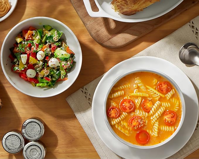 ONEMORE White Ceramic Bowls Set of 6, 24 oz Soup and Cereal Bowl- Microwave & Dishwasher Safe, Porcelain Dinner Bowls, Individual Salad Serving Bowl, Deep Interior, Scratch-Resistance, Stackable