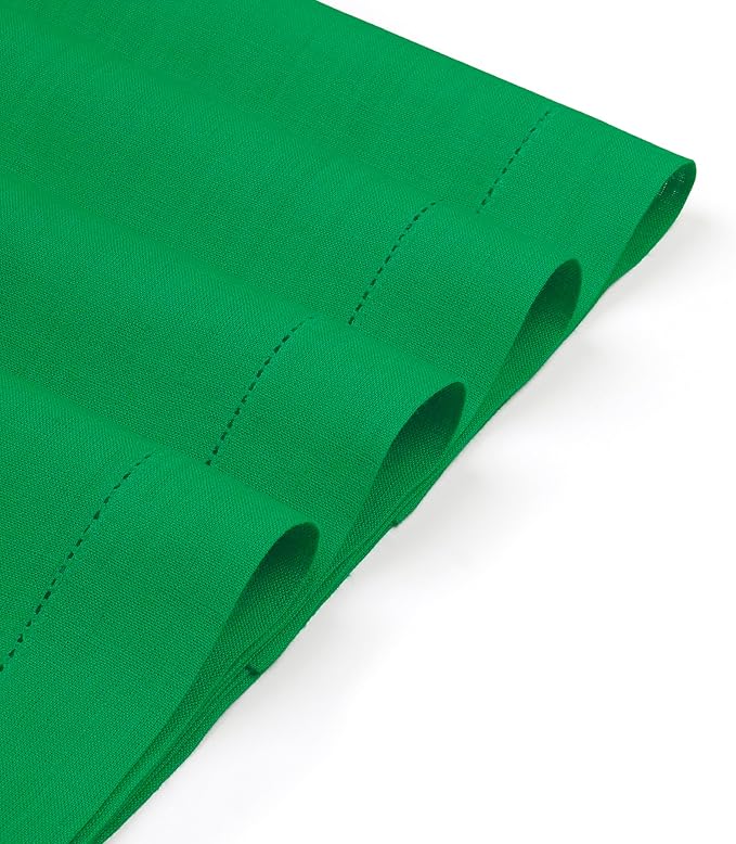 D'Moksha Homes Linen Placemats Set of 4 - Classic Hemstitch Kelly Green Placemats 14 x 19 Inch - 100% Pure Linen Table Mats for St Patricks Day, Easter - Handcrafted and Machine Washable