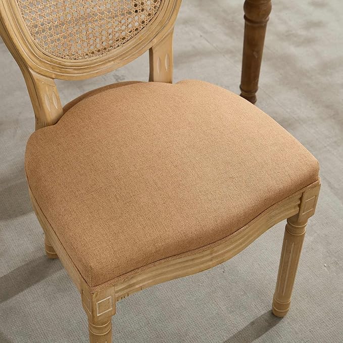 SoarFlash French Dining Chairs Set of 6, Vantage Dining Chair with Round Back, Wood Leg Farmhouse Country Rattan Dining Chair for Kitchen,Bedroom,Brown