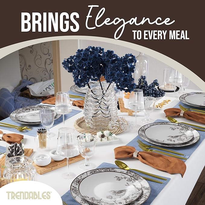 Trendables Disposable Dinnerware Sets Vintage Plates Plastic Disposable Plates Set For 20 Guests 20 x 8 Inch Dessert Plate & 20 x 10 Inch Wedding Plates & Party Plates Rustik