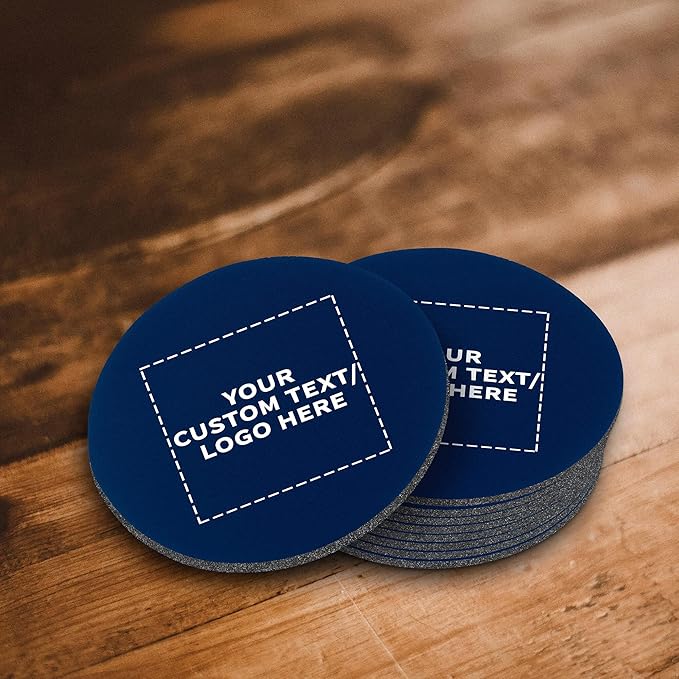 10 Round Foam Bud Coasters Pack, 4 inch - Customizable Text, Logo - PU Foam, Party Favor - Navy Blue