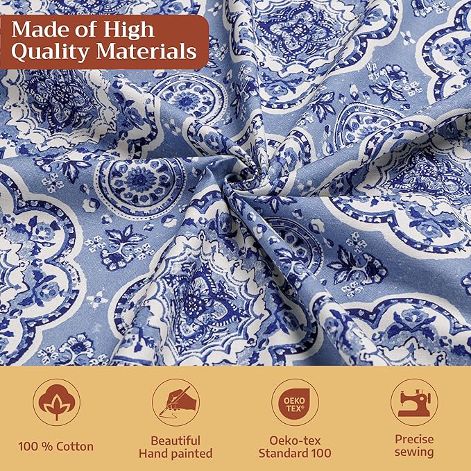 Maison d' Hermine Table Cloth Rectangle Table 100% Cotton 70 x 90 Inches Tablecloth Reusable Decorative for Dining Room Farmhouse Home Valentines Day Decorations Spring Summer - Melodie Bleue