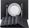 LEXMORE Placemats Set of 4 Vinyl/Plastic Woven Place Mats for Kitchen Table Indoor/Outdoor Washable Placemat Wipeable Dining Table Mats(Black Cube)