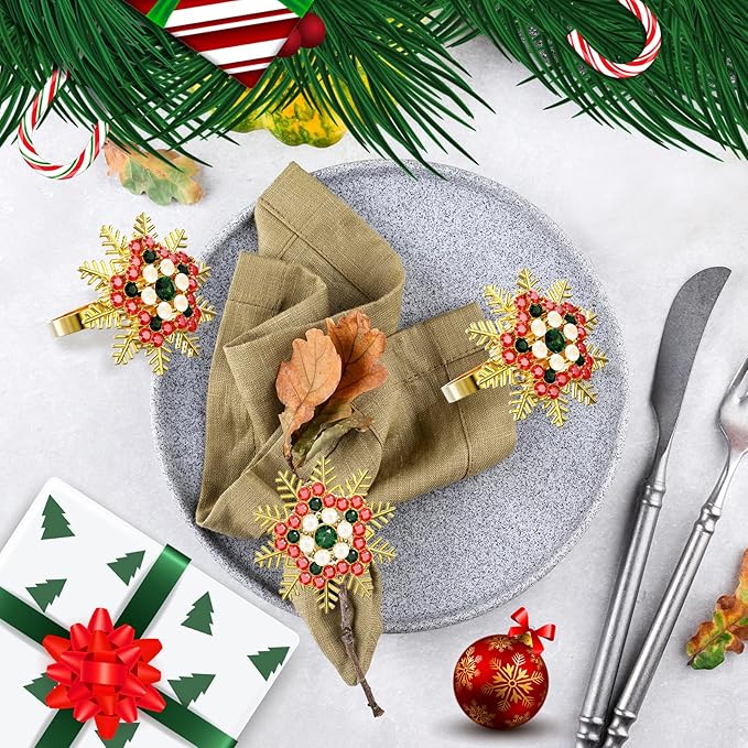 ZeeDix Christmas Colorful Snowflake Napkin Rings Set of 8, Napkins Ring for Dinning Table - Rustic Dinner Tables Decoration for Wedding Receptions Christmas Thanksgiving Holiday Party Dinner Parties