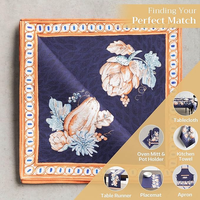 Maison d' Hermine Cloth Napkins Set of 4 100% Cotton for Thanksgiving Christmas Decorations Everyday Reusable Square Fall Napkins Cloth Washable Dinner Party (Pumpkin Blues, 20"x20")