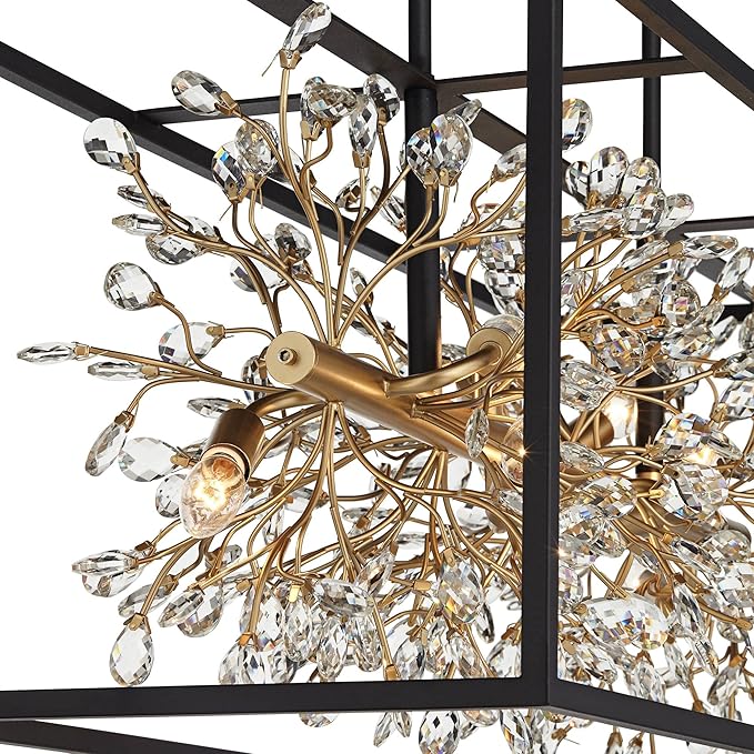 Possini Euro Design Carrine Black Painted Gold Linear Pendant Chandelier 38 1/2" Wide Modern Clear Crystal 8-Light Fixture Dining Room House Foyer Entryway Bedroom Kitchen Island Hallway Ceilings
