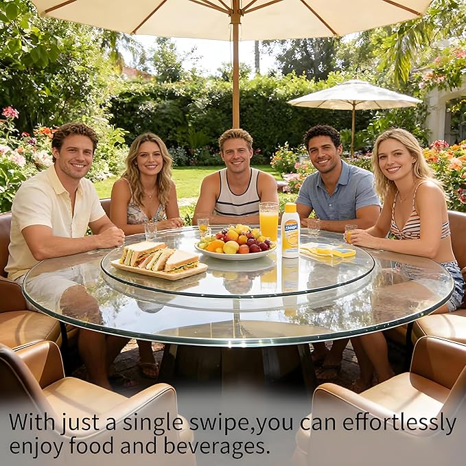 28" Glass Lazy Susan for Dining Table, Glass Turntable Table Centerpiece with 6 Rotating Wheels, 360° Smooth and Silent Spin Tabletop Rotating Tray, for Family Gatherings, Banquets, Weddings, 72 cm