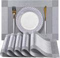 LEXMORE PlaceMats Set of 12 Vinyl/Plastic Woven Place Mats for Kitchen Table Indoor/Outdoor Washable PlaceMat Wipeable Dining Table Mats(Silver Cube)