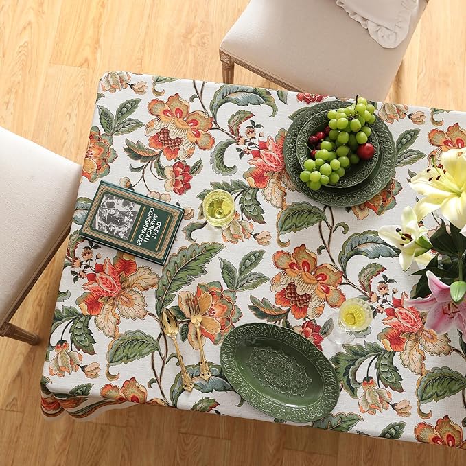 patdrea Designer Vintage Linen Square Tablecloth,Provencal Rustic Floral Pattern Tablecloths,Decorative Table Cover Cloth for Kitchen,Dining,Tea Party,Home,Christmas,67"*67"