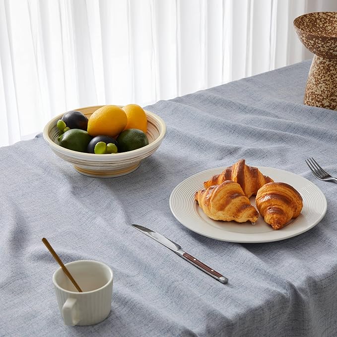 Linen Tablecloth with Tassels, Farmhouse Style Blue Tablecloth, Water Resistant Burlap Tablecloths for Square Table, 52x52 Inch Blue