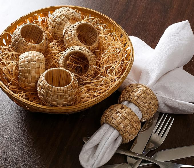 Lightnpro Natural Rattan Decorative Napkin Rings Set of 12, Serviette Napkin Rings Bulk for Party Decoration, Table Top Décor for Dinning Table, Everyday, Christmas, Easter Family Gatherings