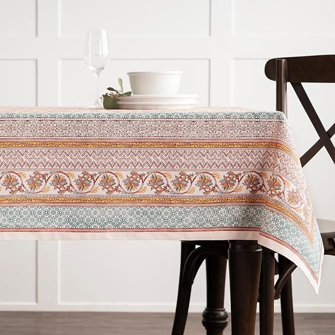 Maison d' Hermine Table Cloth Rectangle Table 100% Cotton 54 x 72 Inches Fall Tablecloth Reusable Everyday Use for Thanksgiving Christmas Decorations Dining Farmhouse Party (Nila)