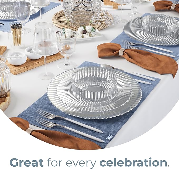 Exquisite 80 Piece Plastic Disposable Plates Set For 40 Guests I 40 X 9 Inch & 40 X 11 Inch Disposable Plastic Plates | Color: Clear | Great for Weddings Parties And Formal Occasions