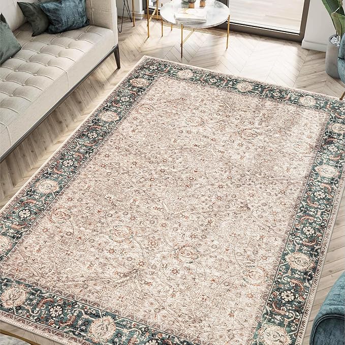 Keen Home Design 5x7 Rug - Machine Washable Area Rug with Non-Slip Backing, Ideal for Living Room, Dining Room, Bedroom - Vintage, Easy Clean, Durable, Low Pile - (5' x 7')
