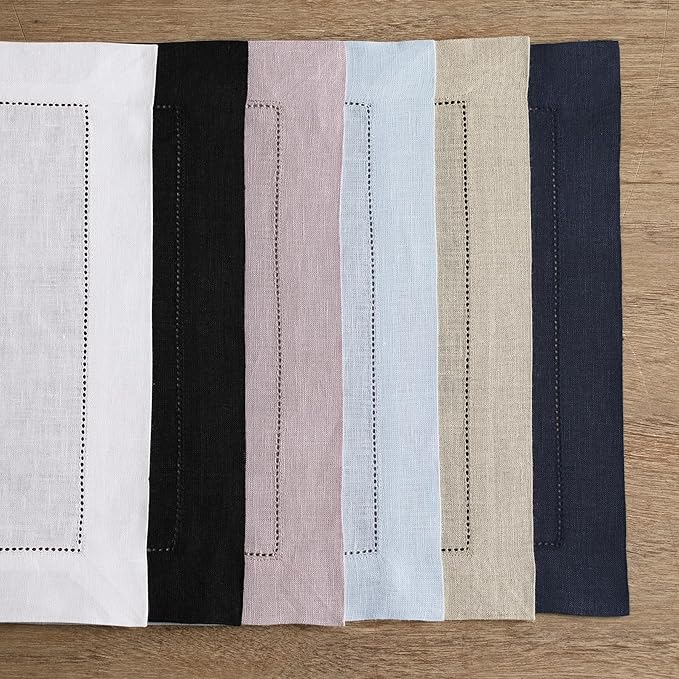 Solino Home Square Placemats Set of 4-100% Pure Linen Navy Blue Cloth Placemats 14 x 14 Inch - Classic Hemstitch, Machine Washable Place Mats for Winter, Easter