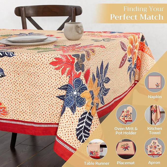 Maison d' Hermine Table Cloth Rectangle Table 100% Cotton 60 x 108 Inches Fall Tablecloth Reusable Everyday Use for Thanksgiving Christmas Decorations Dining Farmhouse Party (Kalahari)