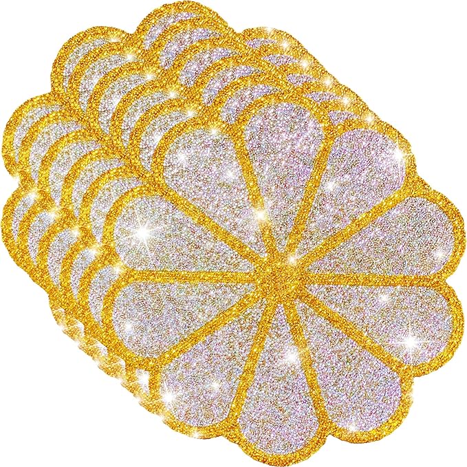 Washable Waterproof Diamond Circle Placemats for Round Tablescape Decor for Dinner and Kitchen Bling Placemats for Weddings & Special Events-6 PCS (Yellow)