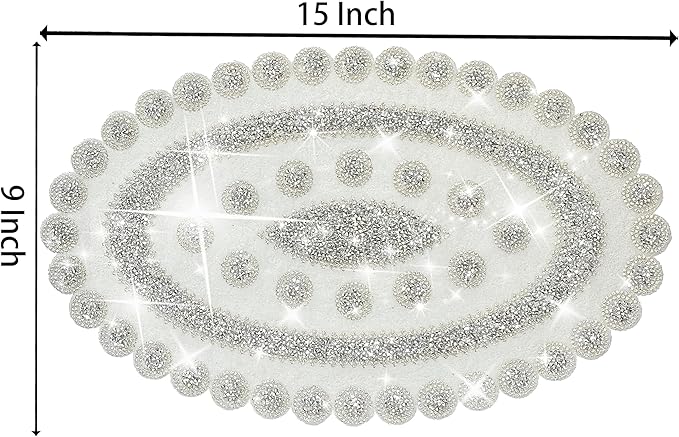 Sparkling Silver Diamond Placemats Bling Oval Place Mat Heat Elegant Table Decor for Weddings, Holidays, and Special Events (15x9 Inch)-4 PCS