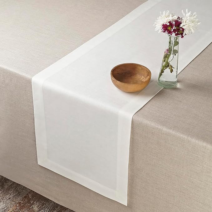 D'Moksha Homes Linen Ivory Table Runner 48 Inches - 100% Pure Linen Small Table Runner 14 x 48 Inch for Coffee Tables, Dresser, Valentines, Spring, Easter - Machine Washable