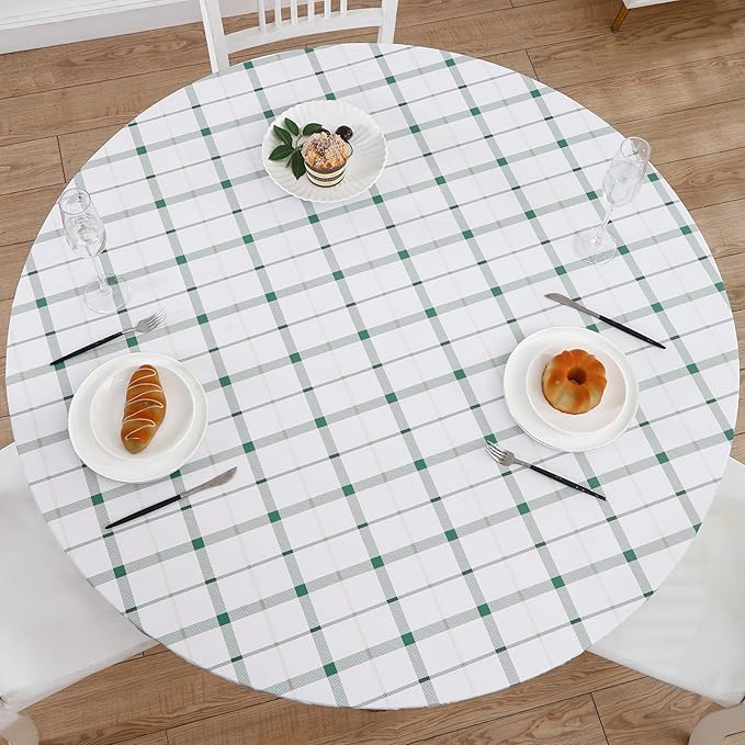 Walrus Round Vinyl Fitted Tablecloth with Flannel Backing Elastic Edge Design Table Cover Waterproof Oil-Proof PVC Table Cloth Stain-Resistant Best for 32"-36" Round