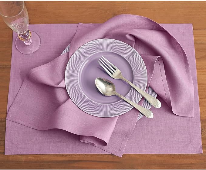 Solino Home Linen Violet Placemats Set of 4-100% Pure Linen Placemats 14 x 19 Inch for Spring, Easter, Valentines - Fete