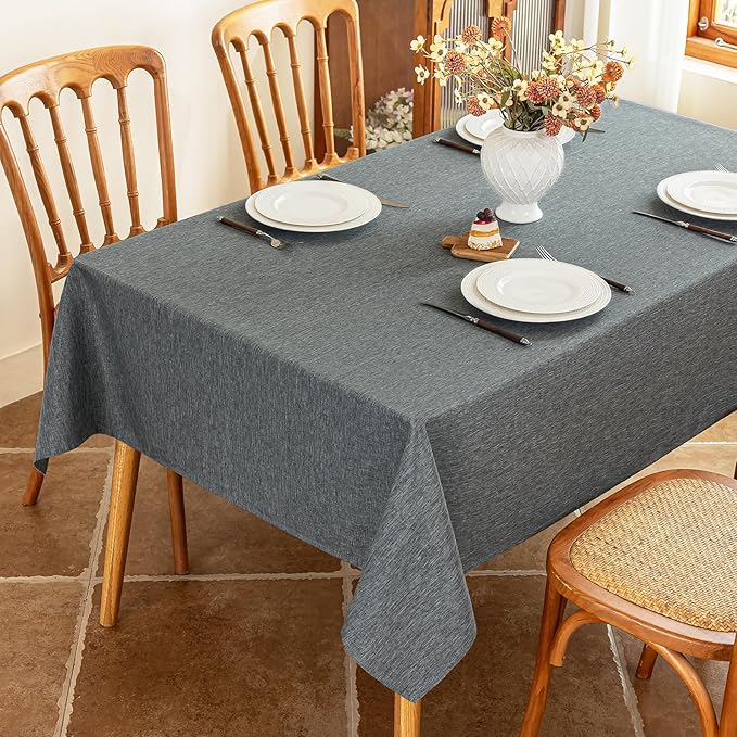 Faux Linen Fabric Rectangle Grey Table Cloth Textured Stain Resistant & Washable Gray Rectangular Tablecloth Reusable for Dining Kitchen Party 54 x 72 Inch
