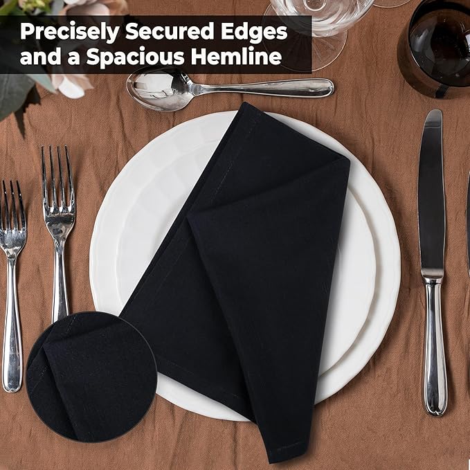 Urban Villa Cloth Napkins Set of 12 20x20 Inches 100% Cotton Napkins Cloth Washable Durable Reusable Absorbent Table Dinner Napkins Cloth for Christmas Hotel Lunch Restaurant Weddings Parties - Black