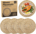 Elcoho 4 Pieces Round Woven Placemats 13.8 Inch Boho Rattan Placemats Farmhouse Braided Place Mats Woven Plate Chargers Rustic Wicker Table Mats for Dining Table