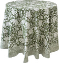 ATOSII Noori Green 100% Cotton Round Tablecloth, Handblock Print Floral Table Cloth for Kitchen Dining Linen I Parties, Weddings, Outdoors I Summer Home Decor 60" Inches Round