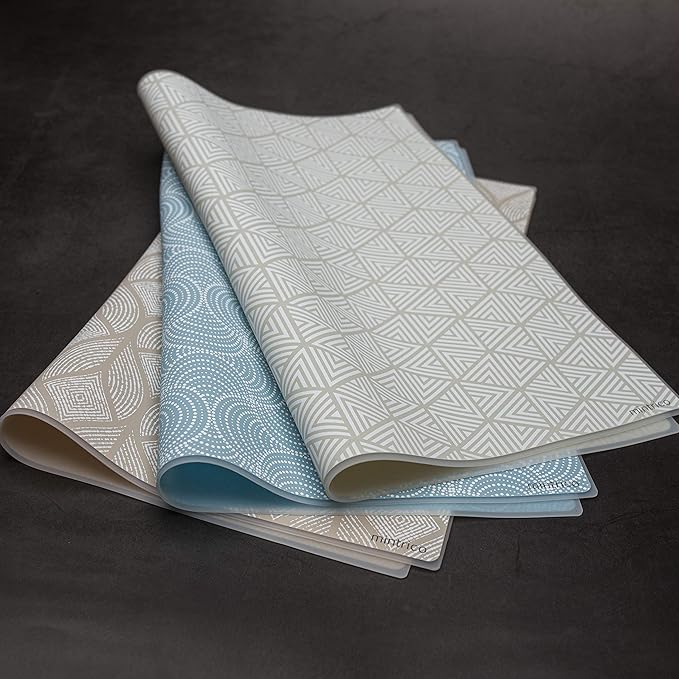 Mintrico placemat for Dining Table Set of 2 Silicone Heat Resistant Non Slip (2, White Triangle) …