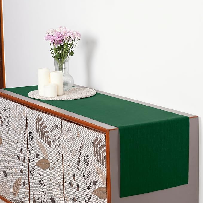 D'Moksha Homes Linen Table Runner 36 Inches - 100% Pure Linen Forest Green Small Table Runner 14 x 36 Inch for Dresser, Coffee Tables, St Patricks Day, Easter - Machine Washable