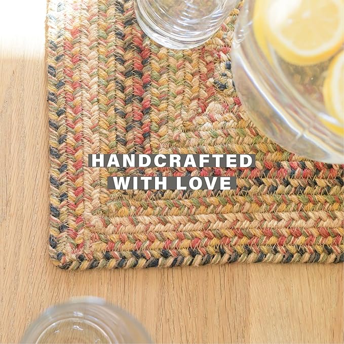 Homespice Kingston Jute Woven Placemats, Warm Country Decor, Set of 4, Multicolor 13x19 Rectangle Table Mats - Vibrant Colors, Durable, Easy to Clean and Protects Furniture