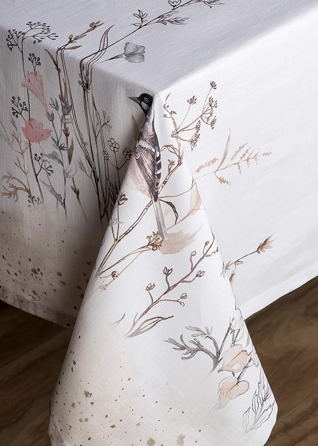 Maison d' Hermine Table Cloth Rectangle Table 100% Cotton 70 x 108 Inches Tablecloth Reusable Decorative for Dining Room Farmhouse Home Valentines Day Decorations Spring Summer- Meadow Florals - Brown