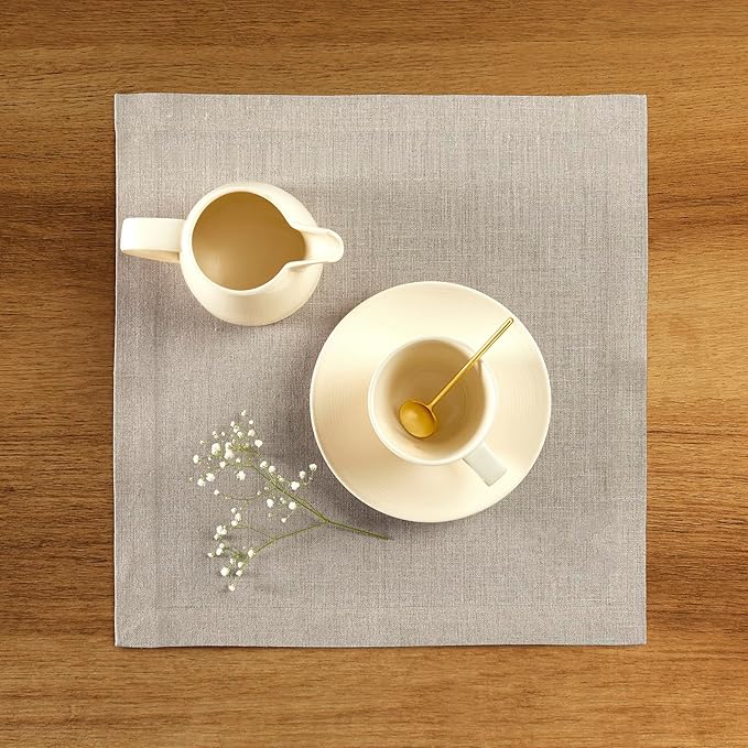 Solino Home Natural Placemats Set of 4-100% Pure Linen Placemats 14 x 14 Inch for Spring, Easter - Fete, Handcrafted and Machine Washable
