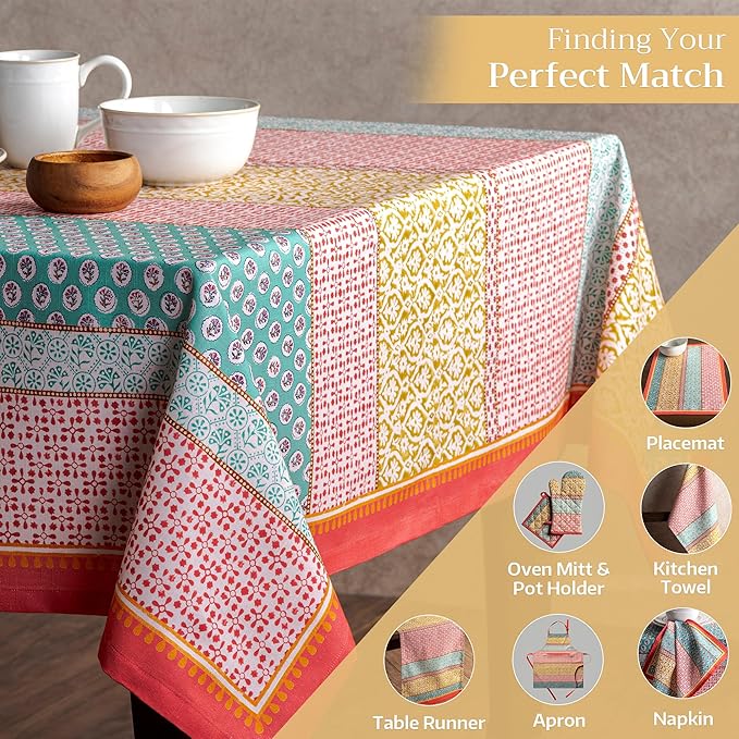 Maison d' Hermine Table Cloth Rectangle Table 100% Cotton 60 x 108 Inches Tablecloth Reusable Decorative for Dining Room Farmhouse Home Valentines Day Decorations Spring Summer - Provence
