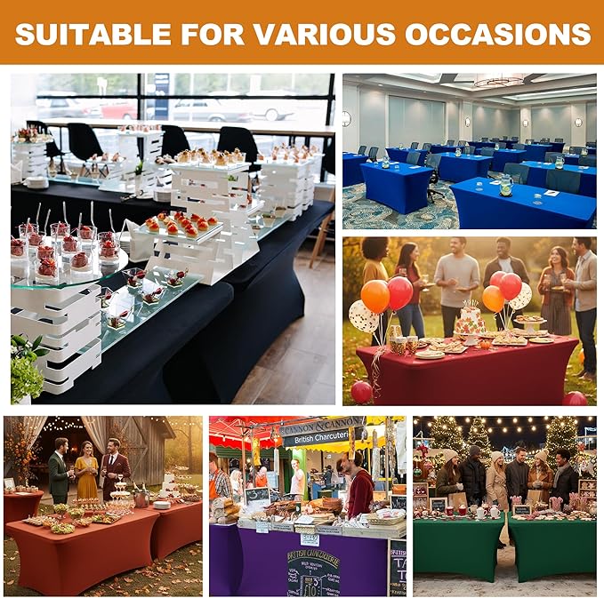 Table Cover for 6 Foot Rectangle Tables-6 Pack Rust Thanksgiving Fitted Stretch Tablecloth-Spandex 6ft Fall Tablecloths for Party, Vendor Booth Display, Banquet Buffet, Craft Trade Show