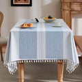 ZeeMart Contrast Linen Table Cloth Rectangle Table Cloths 60x120 Inch Mid-Stripe Blue, Farmhouse Style Heavy Weight Dusty Blue Tablecloth, Water Resistant Burlap Tablecloths
