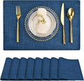 SLKQG Navy Linen Fabric Placemats Set of 8, Heat Resistant & Machine Washable Double-Layered Cloth Placemats for Dining Table, Indoor/Outdoor Use, Non-Slip Kitchen Table Mats (8, Navy)