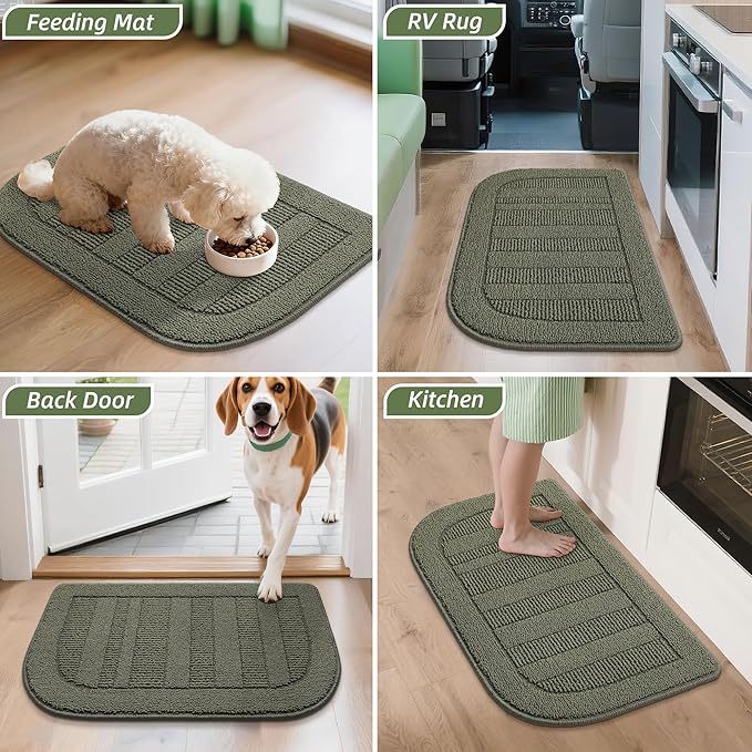 BEQHAUSE 24x40 Inch Kitchen Rug Mat Durable Kitchen Rugs Non-Slip Washable Absorbent Kitchen Mats for Floor Dirt-Resistant Semicircular Kitchen Mat (Green)