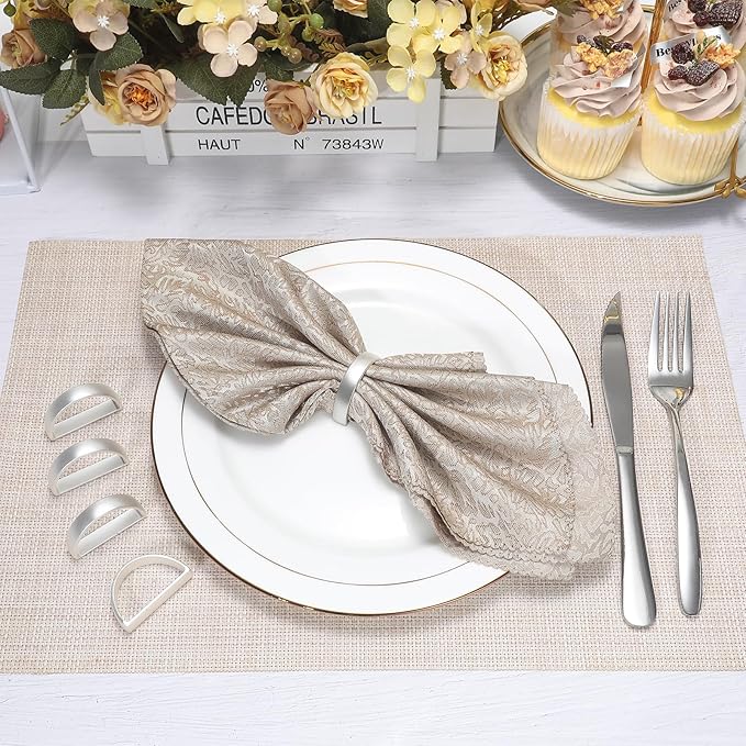 KPOSIYA Napkin Rings Set of 72, Metal Silver Napkin Rings Bulk for Table Settings, D-Shape Napkin Holders Rings for Dinner Table Decor, Easter, Fall,Thanksgiving, Christmas, Party,（Silver 72 pcs）