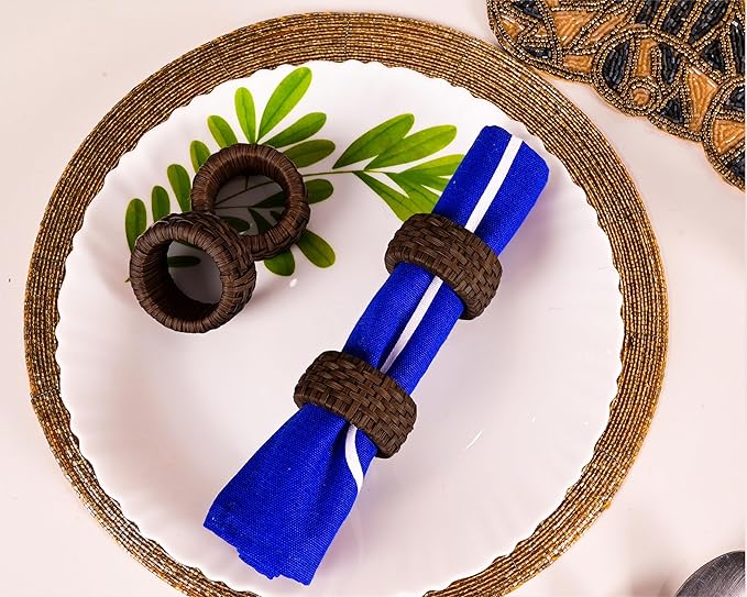 ALPHA Living HOME Woven Napkin Rings Set of 12, Rustic Farmhouse Cane Napkin Rings Round Handmade Napkins Rings Boho Tabletop Decor for Thanksgiving Christmas Party Wedding Deco (Brown)