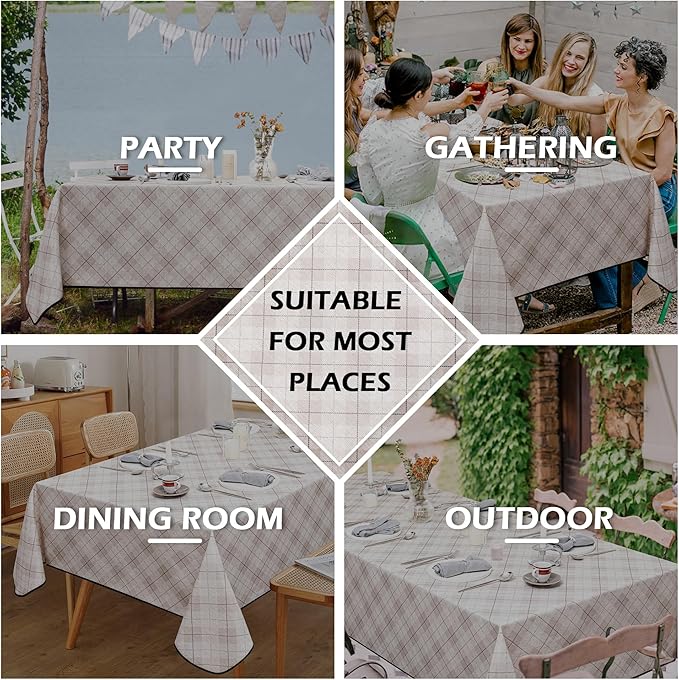 MYSKY HOME Table Cloth 60x102 in Rectangle, Heavy Duty Linen Look Waterproof Tablecloths Farmhouse Tablecloth, Wrinkle Free Table Cover with Black Plaid for Kitchen Dining, Party