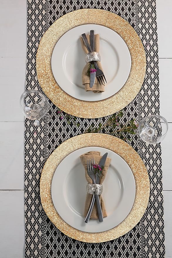 Lightnpro Handmade Beaded Placemats Set of 4 - Round Charger Mats - Farmhouse Style Table Decor for Dining, Wedding, Holiday, and Special Occasions - Elegant Glitz Table Setting - 13 Inch Gold