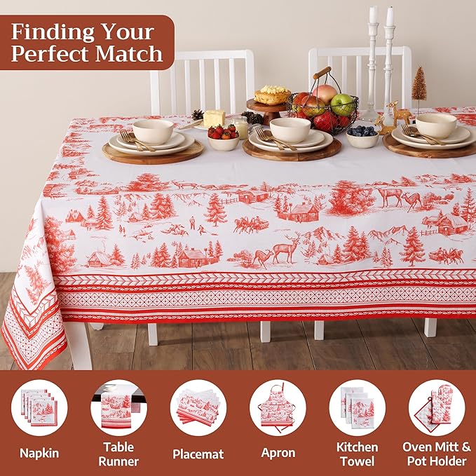 Maison d' Hermine Table Cloth Square Table 100% Cotton 54 x 54 Inches Fall Tablecloth Reusable Everyday Use for Thanksgiving Christmas Decorations Dining Farmhouse Party (Winter Jouy)