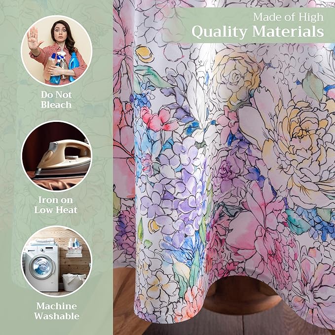 Maison d' Hermine Table Cloth Round Table 100% Cotton 63 Round Inches Tablecloth Reusable Decorative for Dining Room Farmhouse Home Valentines Day Decorations Spring Summer - Floral Love
