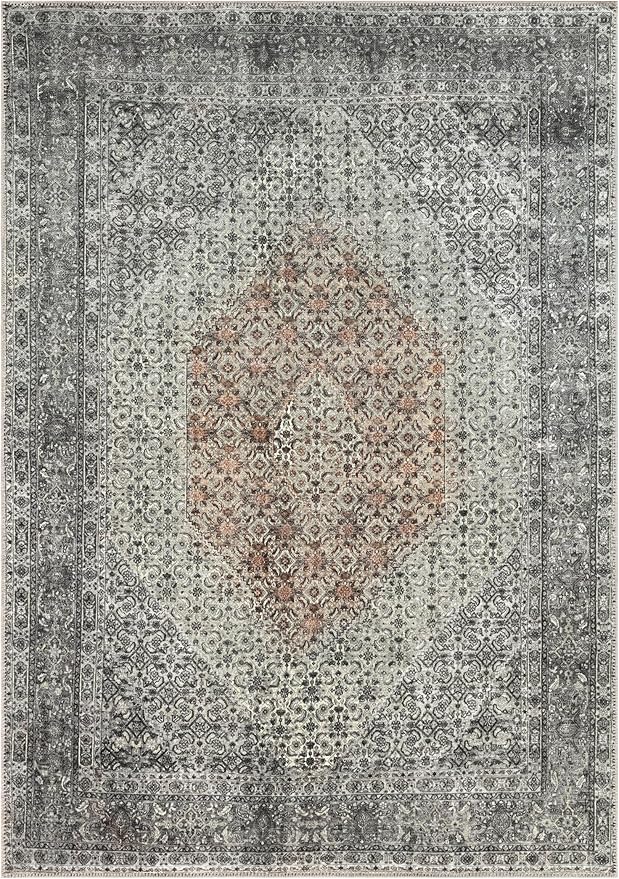 Keen Home Design 8x10 Rug - Machine Washable Area Rug with Non-Slip Backing, Ideal for Living Room, Dining Room, Bedroom - Vintage, Easy Clean, Durable, Low Pile - (8' x 10')
