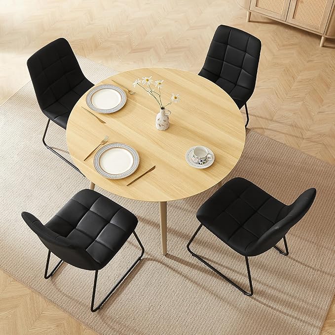 43.3 Inch Round Dining Table Set for 4, Modern Small Kitchen Coffee Set for Dining Room Kitchen Apartment (Cream Table+4 U-Shaped BlackChairs)